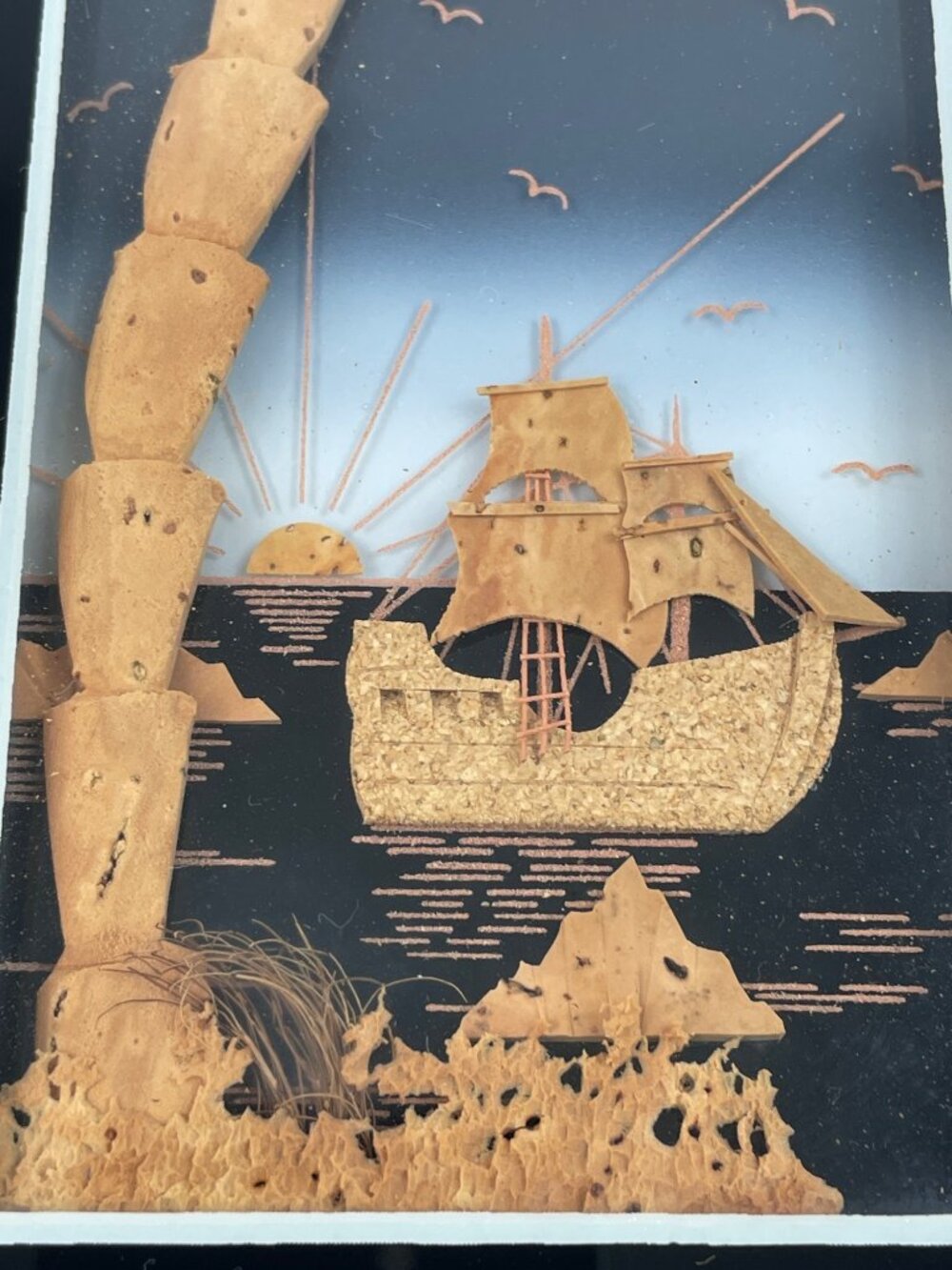 Vintage Cork Carving Seascape Diorama Wall Art Made in Spain - Picture 3 of 9